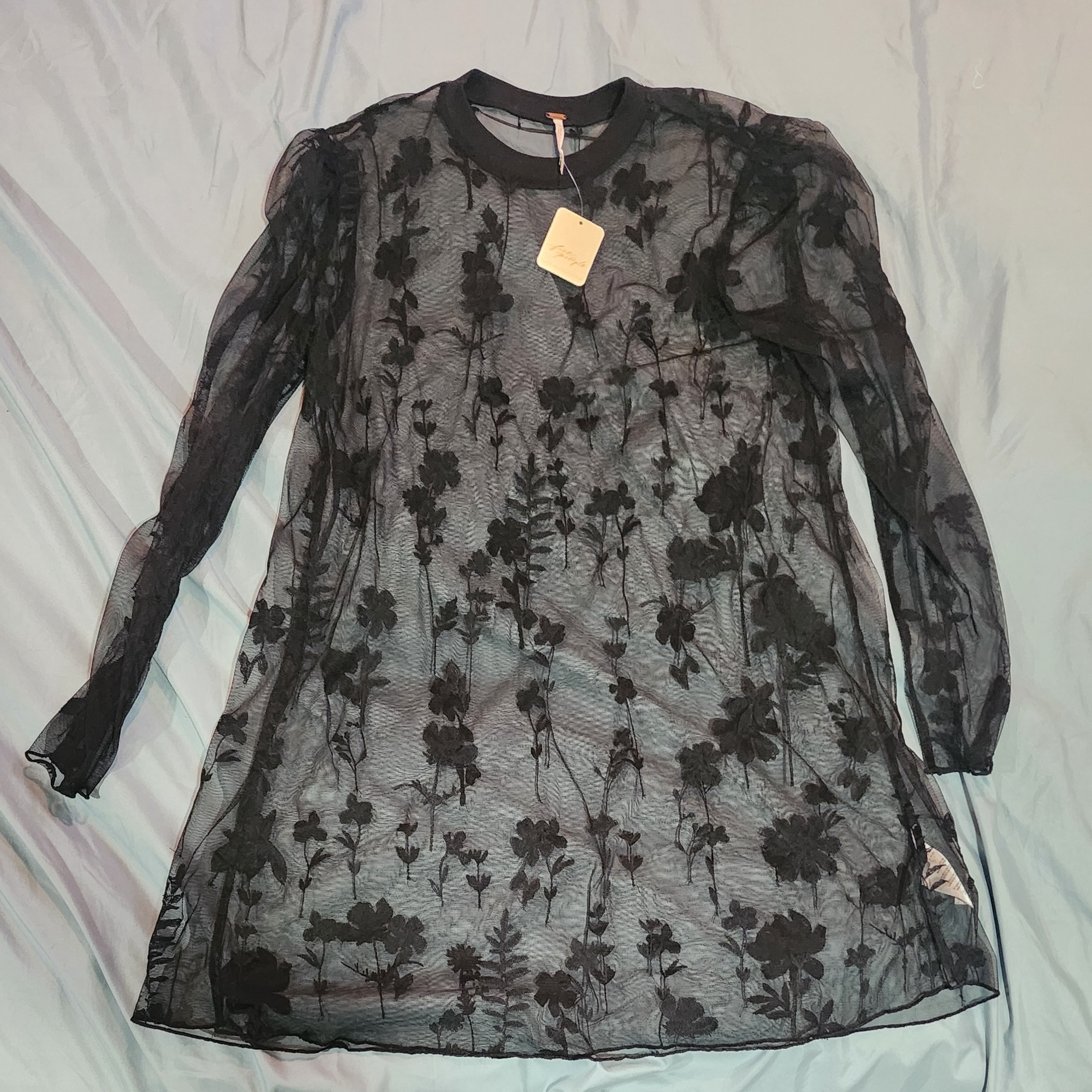 Free People Sheer Lace Black Dress